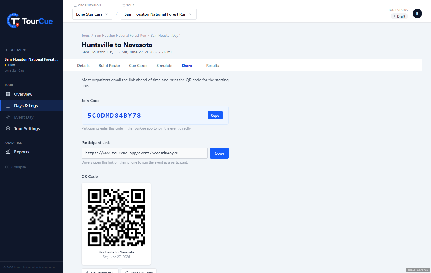Join code & participant link